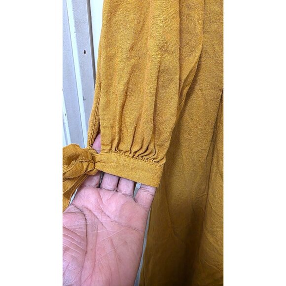 Urban Outfitter Women's M Catherine Linen Muster Yellow Long-Sleeve Jumpsuit - Picture 4 of 9